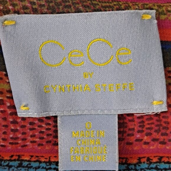 CeCe by Cynthia Steefe Sz 0 Multi Colored Striped Swimsuit Coverup Sheer Tassels - Picture 9 of 12